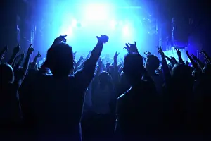 Spotlight Prints: Nightclub, people and crowd with energy and lights for party