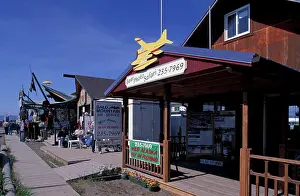 Street Scene Prints: North America, USA, Alaska, Homer, by Kachemak Bay, tourist shops on Homer Spit