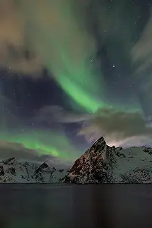 Luminous Prints: Northern Lights or Aurora Borealis over Reinefjord