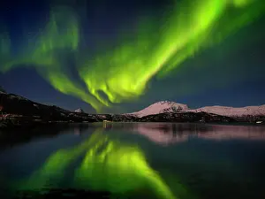 Ambiance Prints: Northern lights over the Salangen Fjord near Sjovegan in northern Norway during winter