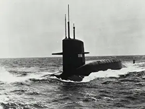 George Prints: Nuclear powered submarine in the sea, USS George Washington Carver (SSBN-598), US Navy