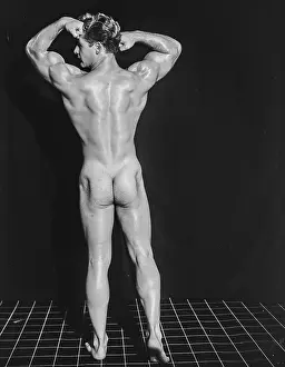 Bodybuilder Prints: Nude Bodybuilder Back Double Biceps Flex c.1948