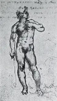 Neptune Prints: Nude David or Neptune 1501 - 1504; pen and ink by Leonardo da Vinci (1452-1519)