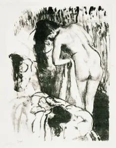Lithographs Prints: Nude Woman Standing, Drying Herself