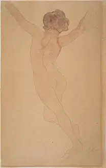 Crayon Prints: Nude woman back view, arms leves Anonymous (formerly attributed to Auguste Rodin)