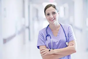 Stethoscope Prints: Nurse wearing purple uniform