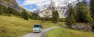 Alps Prints: Oeschinensee electric car bus, Switzerland Kandersteg