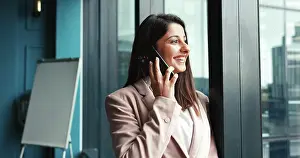 Offer Prints: Office, businesswoman and smile with phone call for negotiation