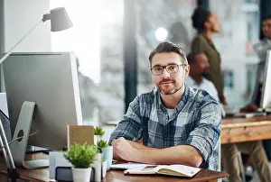 Press Prints: Office, journalist or business man in portrait for work