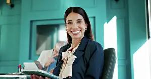 Analysis Prints: Office, tablet and portrait of business woman for online website