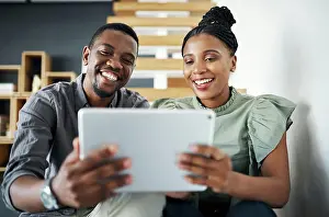 Call Prints: Office, video call and business people on tablet for meeting