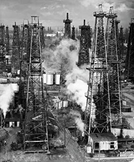 Manufacturing Prints: Oil drilling rigs in an oil refinery, Signal Hill, California, USA