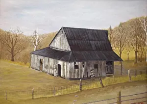 Peacefulness Prints: Old Barn with Fence Rows, 1996, Jerome Kleine, (b.20th. C/American), Watercolor