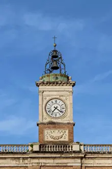 Historic District Prints: Old bell and clock tower in Piazza Del Popolo Square