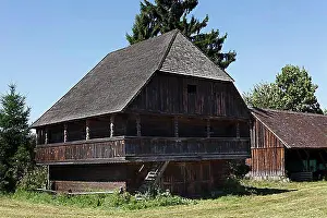 Upper Bavaria Prints: Old granary in Anglberg, community of Zolling, Upper Bavaria, Bavaria, Germany, Europe
