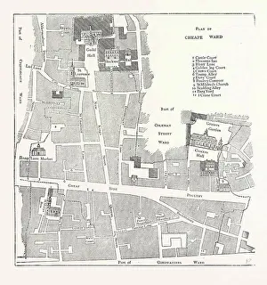 Ward Prints: OLD MAP OF THE WARD OF CHEAP, ABOUT 1750, LONDON