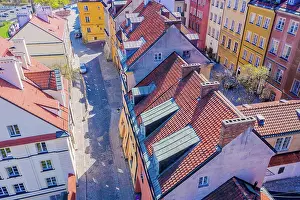 Downtown District Prints: Old town square with historic street town architecture and windo