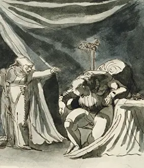 Pencil Prints: An Old Woman Wearing a Rosary Cursing a Seated Man; Possibly Queen Margaret Cursing the Duke of Gloucester