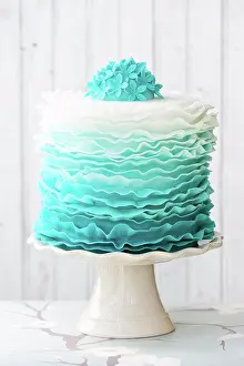 Cakes Prints: Ombre ruffle cake in shades of blue