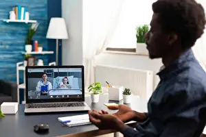 Video Prints: Online video call on laptop with doctor from hospital ward