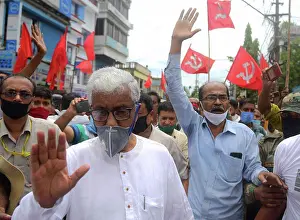 Police Prints: Opposition leader Manik Sarkar speaking during a protest organised by CPI (M)