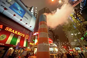 Street Scene Prints: Orange steam vent in street in Times Square at West 49th Street and Broadway, New York, NY