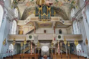 Balcony Prints: Organ loft, St Martin's Church, Marktoberdorf, Allgaeu, Bavaria, Germany, Europe