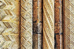 Mediaeval Prints: Ornate columns on facade, medieval stonework