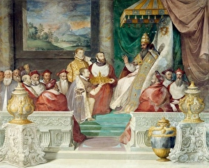 Pope Prints: Ottavio Farnese receiving the Fiefdom of Parma from Julius III