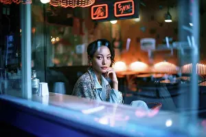 Beverage Prints: An outdoor window of a coffee shop. Generative AI