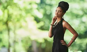 Outdoor, woman and portrait for fashion with confidence in elegant outfit and trendy clothes in Brazil