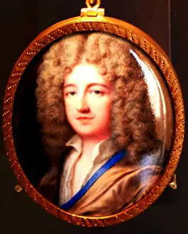 Brass Prints: Oval miniature portrait miniature depicting an unidentified manwearing a whig