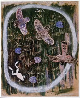 Soviet Prints: The Owls and the frog. 1931 by Yuri Vasnetsov (1900-1973)