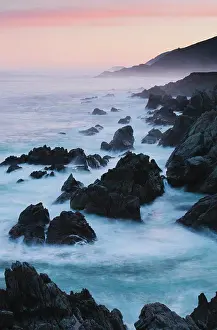 Land Scape Prints: The Pacific Ocean coastline, with waves crashing against the shore