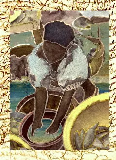 Pencil Prints: Painted photograph of an african woman on water colour paper