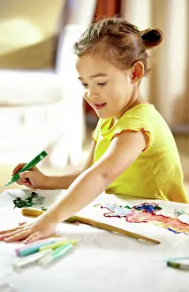 Kindergarten Prints: Painting, art and girl kid with homework