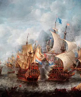 Navy Prints: Painting of the Battle of Terheide a naval war fought with England