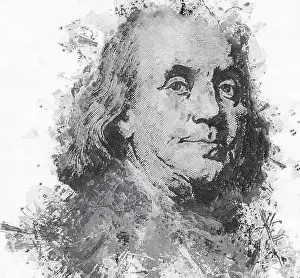Bill Prints: Painting Benjamin Franklin face on us one hundred dollar bill ma