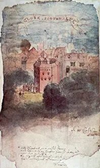 Painted Prints: Painting of the Globe Theatre in London. Dated 16th Century