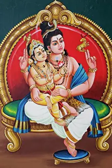 Animal Likeness Prints: Painting of Hindu deities God Murugan and Lord Shiva in a temple