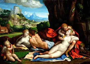 Italian Renaissance Prints: Painting titled An Allegory of Love by Benvenuto Tisi (1481-1559)