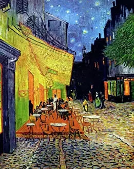 Cafe Prints: Painting titled Cafe Terrace at Night by Vincent van Gogh (1853-1890) post-Impressionist painter of Dutch origin