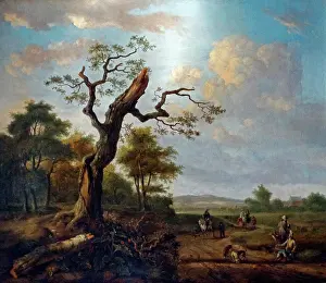 Land Scape Prints: Painting titled Landscape with a Hawking Party by Jan Wijnants (1635-1684) Dutch Golden Age Painter