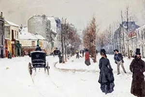 Artists Prints: Painting titled 'The Boulevard de Clichy Under Snow' by Norbert Goeneutte dated 1875