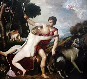 Titian Prints: Painting titled Venus and Adonis by Titian