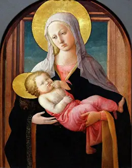 Virgin Prints: Painting titled The Virgin and Child by Filippo Lippi (1406-1469) an Italian painter of Quattrocento