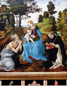 Florence Prints: Painting titled The Virgin and Child with Saints Jerome and Dominic by Filippino Lippi (1457-1504)