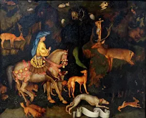 Italian Renaissance Prints: Painting titled The Vision of Saint Eustace by Pisanello (1395-1455)