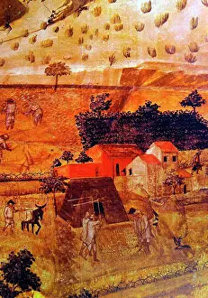 Painter Prints: Painting titled Work in the Field by Ambrogio Lorenzetti (1290-1348) Italian painter of the Sienese school
