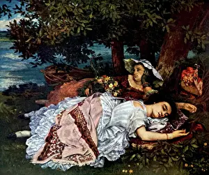 Jean Prints: Painting titled Young Ladies on the Banks of the Seine by Gustave Courbet